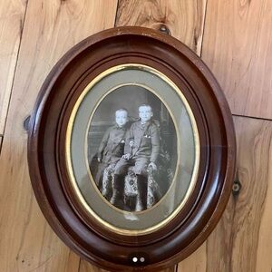 Antique Oval Deep Walnut Picture Frame with Gold Trim